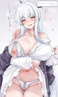 artist:machismo character:noa_(blue_archive) character:noa_(pajama)_(blue_archive) crotchless flushed_face halo in-series_category:millenium_science_school in-series_category:seminar japanese_text large_areolae lingerie long_hair mechanical_halo pajamas ponytail purple_eyes series:blue_archive steaming_body sweaty white_hair // 1800x3000 // 557KB