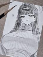 artist:anyak05 character:rio_(blue_archive) halo in-series_category:millenium_science_school in-series_category:seminar long_hair mechanical_halo meta:traditional_art monochrome series:blue_archive sweater // 1050x1400 // 176KB