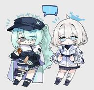 artist:uhay blue_eyes character:hiyori_(blue_archive) character:maia_(blue_archive) chibi green_hair grey_eyes hair_covering_eye halo in-series_category:arius_satellite_school in-series_category:arius_squad long_hair series:blue_archive short_hair side_ponytail white_hair // 4096x3916 // 941KB